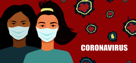 Coronavirus concept. Novel coronavirus (covid-19), woman in white medical face mask. Coronavirus quarantine.