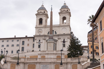 Fototapeta na wymiar Trinit dei Monti church, Rome, Italy. Spanish Steps.