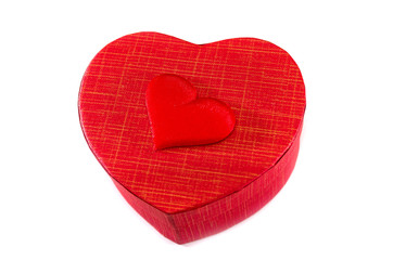 red heart on a white background. Close-up. Box in the form of a heart.