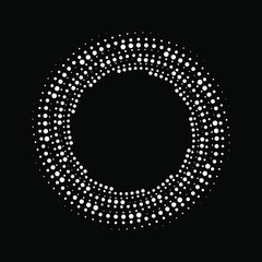 Set of white vector halftone dots in round form. Geometric art. Trendy design element for frame, logo, tattoo, sign, symbol, web pages, prints, posters, template, pattern and abstract background