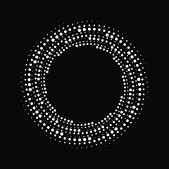 Set of white vector halftone dots in round form. Geometric art. Trendy design element for frame, logo, tattoo, sign, symbol, web pages, prints, posters, template, pattern and abstract background