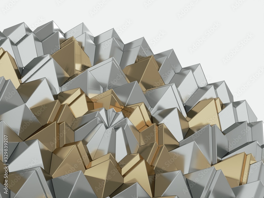 Poster golden geometric 3d pattern background. 3d rendering - illustration.