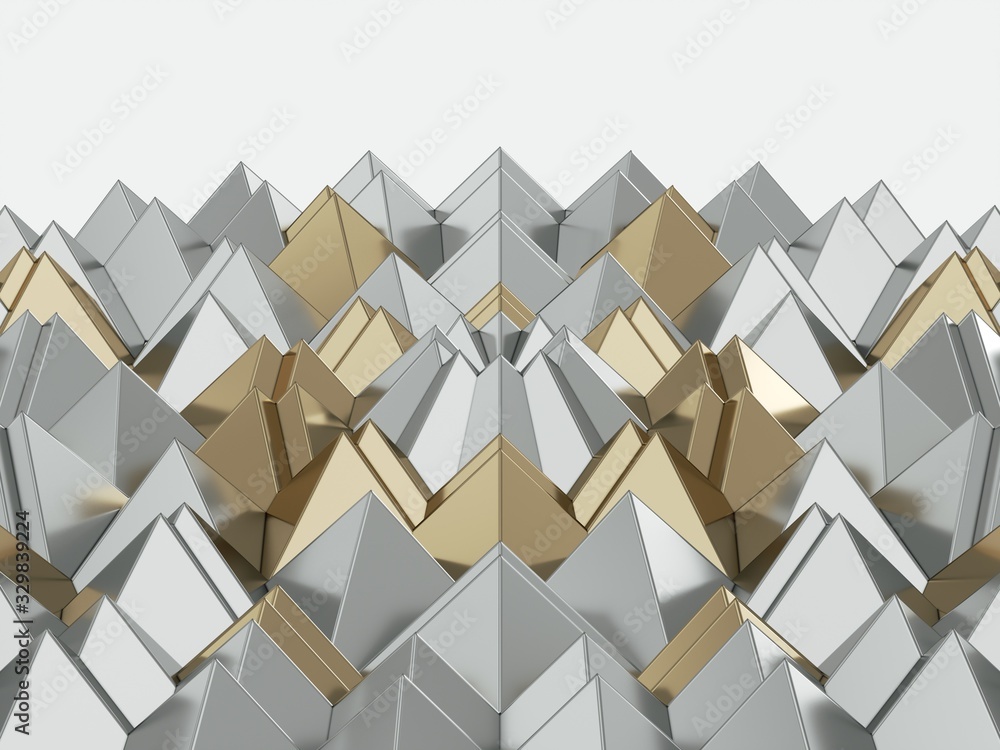 Poster golden geometric 3d pattern background. 3d rendering - illustration.