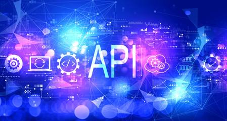 API - application programming interface concept with technology blurred abstract light background