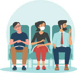 Danger of spreading infection in public place. Coronavirus COVID-19 disease outbreak concept flat vector illustration