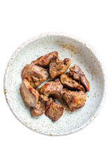 liver cream stew, creamy sauce (chicken liver, healthy diet eating) keto or paleo diet menu concept background. top view. copy space for text