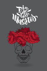 Day of the dead vector illustration. Hand sketched lettering Dia de los Muertos (Day of the Dead) for postcard or celebration design.