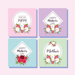Naklejka premium set of cards with label happy mothers day