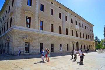 Fototapeta premium Malaga, Spain - March 4, 2020: Facade of the Malaga Museum located in the Plaza de La Aduana.