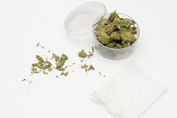 Fototapeta na wymiar Marijuana cannabis Medicinal, weed joint In a glass container, drugs.