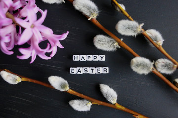 Happy easter! Easter background with hyacinths. Spring holiday concept.