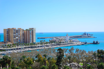 Fototapeta na wymiar Malaga, Spain - March 4, 2020: Views of the city of Malaga and the Port.
