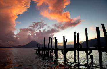 sunset over lake Atitlan in Guatemala