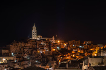 Obraz premium Landscape of the Sassi di Matera, Italy. Ancient cave dwellings inhabited since the Paleolithic period.