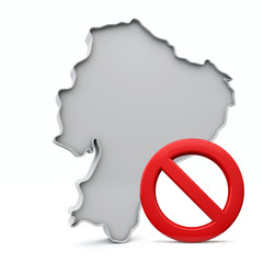 Ecuador map with red no entry warning sign. 3D Rendering