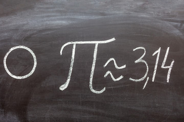 number pi handwritten with white chalk on a blackboard - obrazy, fototapety, plakaty