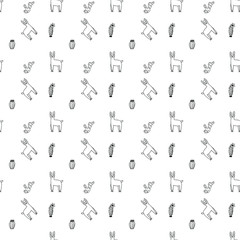 Cute lamas and alpacas. Funny animals isolated on white. Alpaca pattern. Cactus