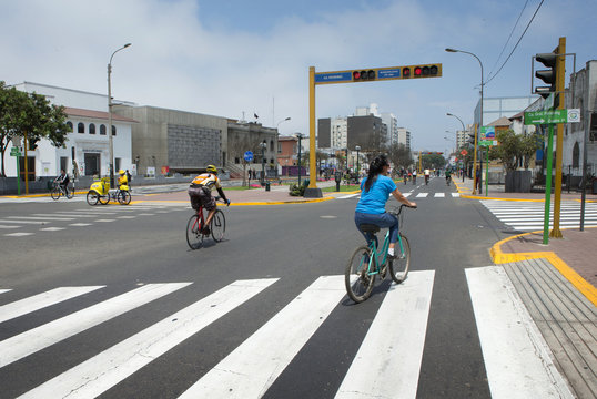 Cyclists at a street Lima Peru