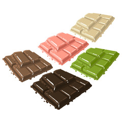 Vector collection of chocolate bars of different type.