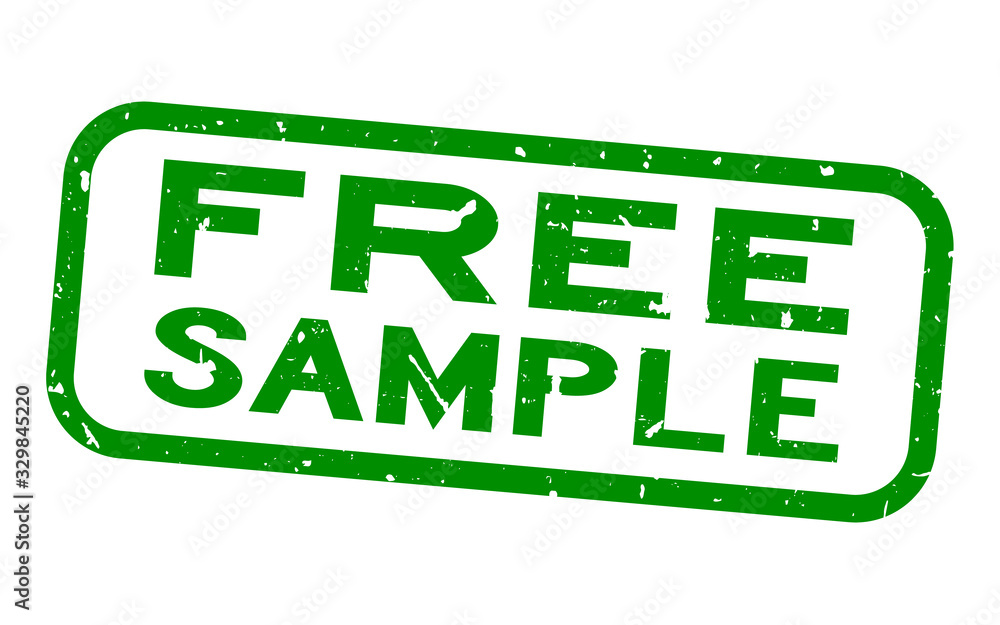 Poster Grunge green free sample word square rubber seal stamp on white background