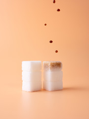 sugar cubes and drops of coffee