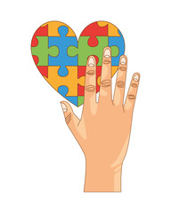 hand lifting heart with puzzle game pieces