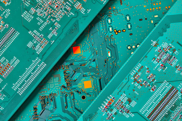 Electronic circuit board close up.