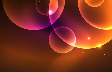 Neon shiny transparent glowing circles with light effects. Techno futuristic vector abstract background For Wallpaper, Banner, Background, Card, Book Illustration, landing page