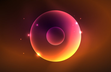 Neon shiny transparent glowing circles with light effects. Techno futuristic vector abstract background For Wallpaper, Banner, Background, Card, Book Illustration, landing page