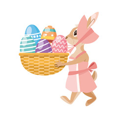 cute rabbit with basket eggs easter character