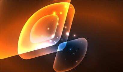 Glowing neon shiny transparent abstract geometric shapes with light effects. Techno futuristic vector abstract background For Wallpaper, Banner, Background, Card, Book Illustration, landing page