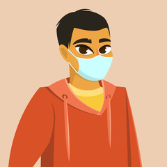 Asian man wearing surgical mask, Coronavirus protection, vector illustration