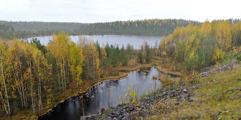 Autumn fishing in Karelia, nature and landscapes of Karelia. Beautiful panorama.