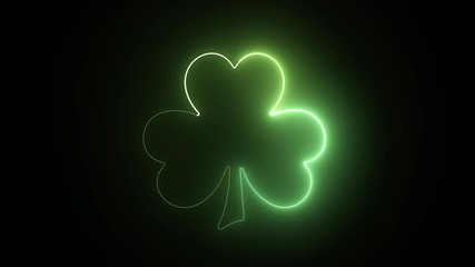 Glowing neon saint Patricks day shamrock background. 3D rendering