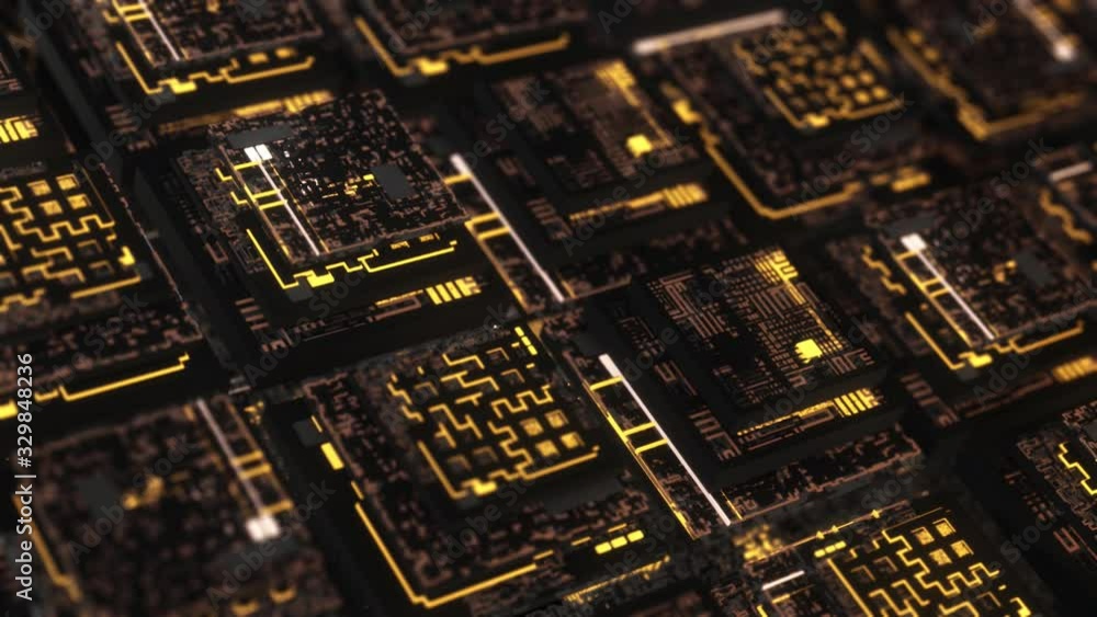Poster abstract futuristic electronic circuit board, neural network and big data. animation. artificial int