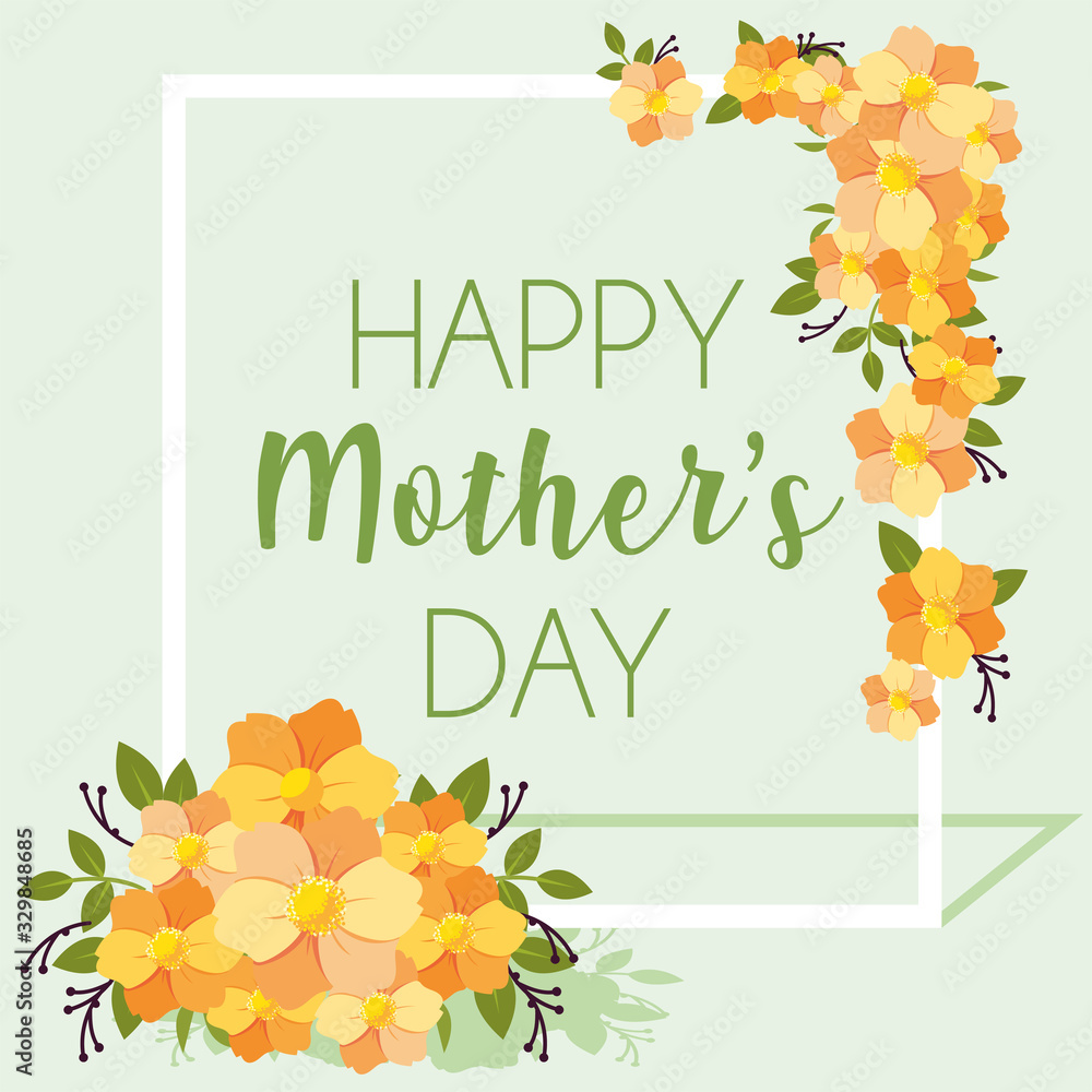 Sticker card with label happy mothers day and flower frame