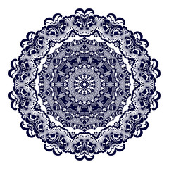 Round floral ornament on white background