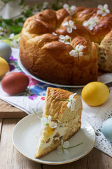 Traditional Moldavian and Romanian Easter cake with curd filling and decoration in the form of a cross.