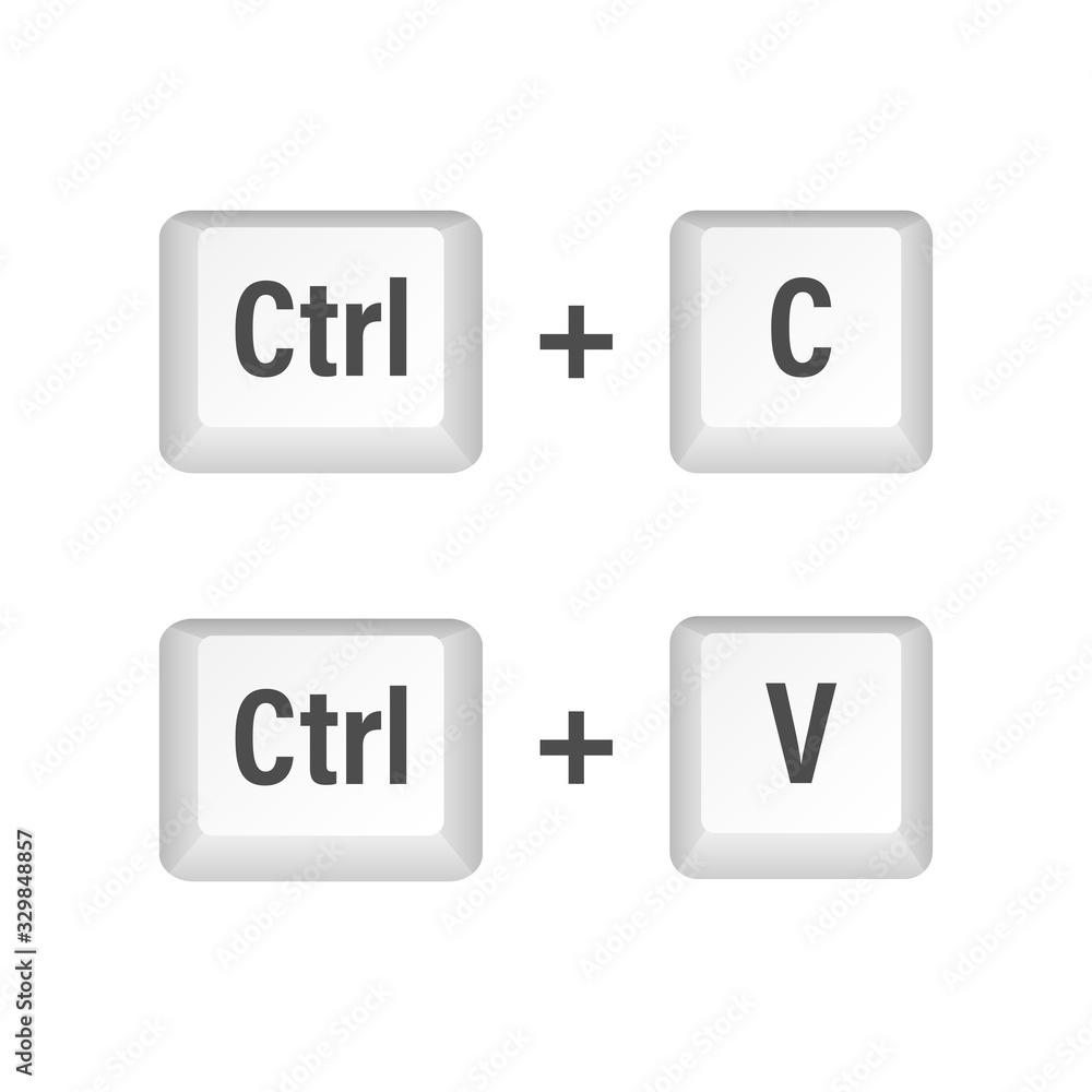 Aufkleber Ctrl C and Ctrl V computer keyboard buttons. Desktop interface. Web icon. Vector stock illustration.