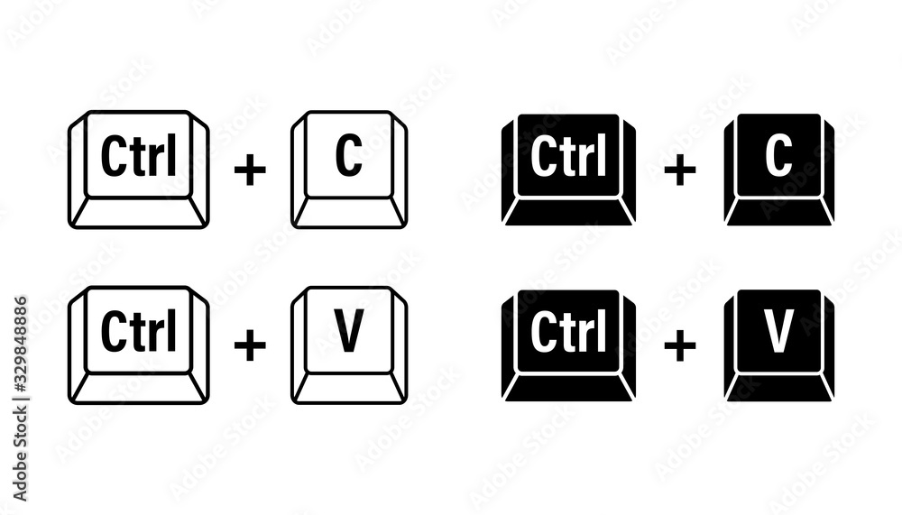 Aufkleber Ctrl C and Ctrl V computer keyboard buttons. Desktop interface. Web icon. Vector stock illustration.