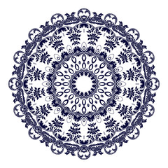 Round floral ornament on white background