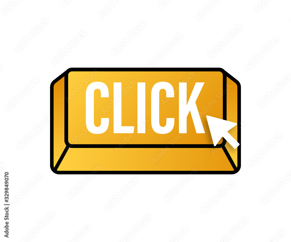 Poster click with cursor button. internet icon. pointer click icon. vector stock illustration.