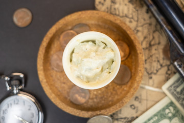 Blue cheese sauce in white bowl