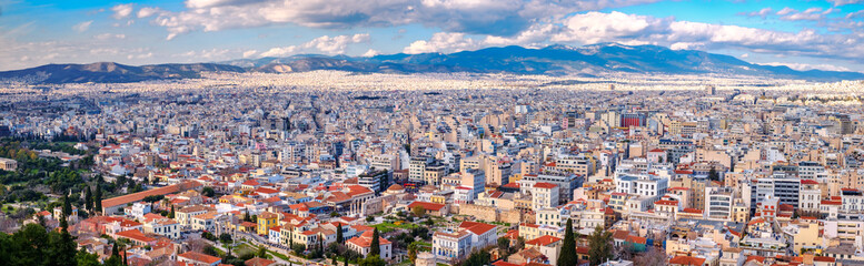 Aerial view over the Athens city