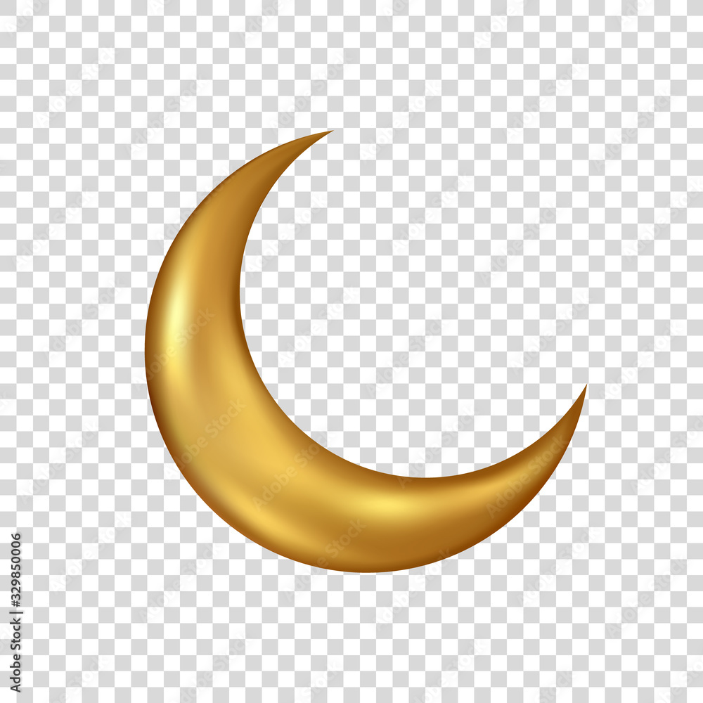 Wall mural Gold 3d moon on transparent background. Vector golden crescent.