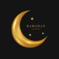Obraz na płótnie Canvas Ramadan Kareem. Vector gold 3d moon and stars isolated on black background.
