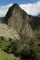 Machu Picchu Incan citadel. Andes Mountains Peru. Urubamba River valley.