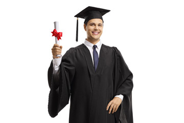 Male graduate holding a diploma