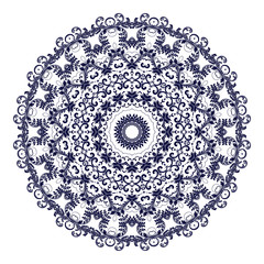 Round floral ornament on white background