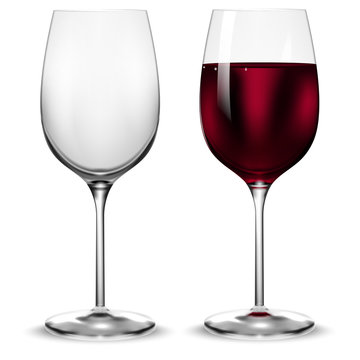 Empty and full transparency wine glass. Vector